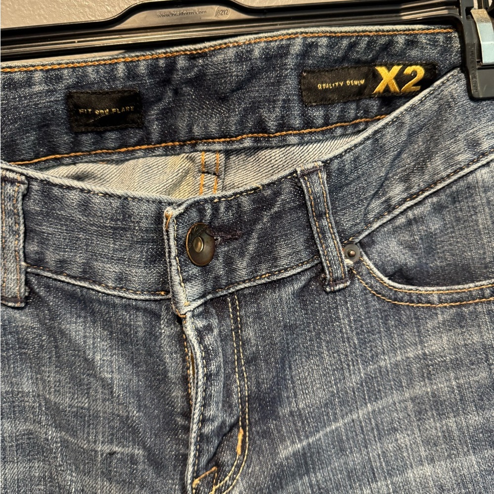 X2 Blue Flare Wide Leg Jeans with Distressed Details - Picture 5 of 6